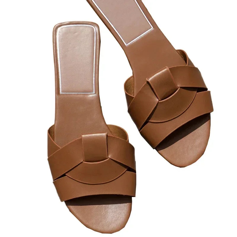 Summer Women's Solid Color Slippers with Buckle