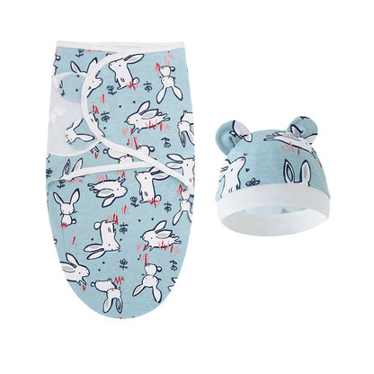 Cartoon Printed Cotton Baby Blanket Hat Set
