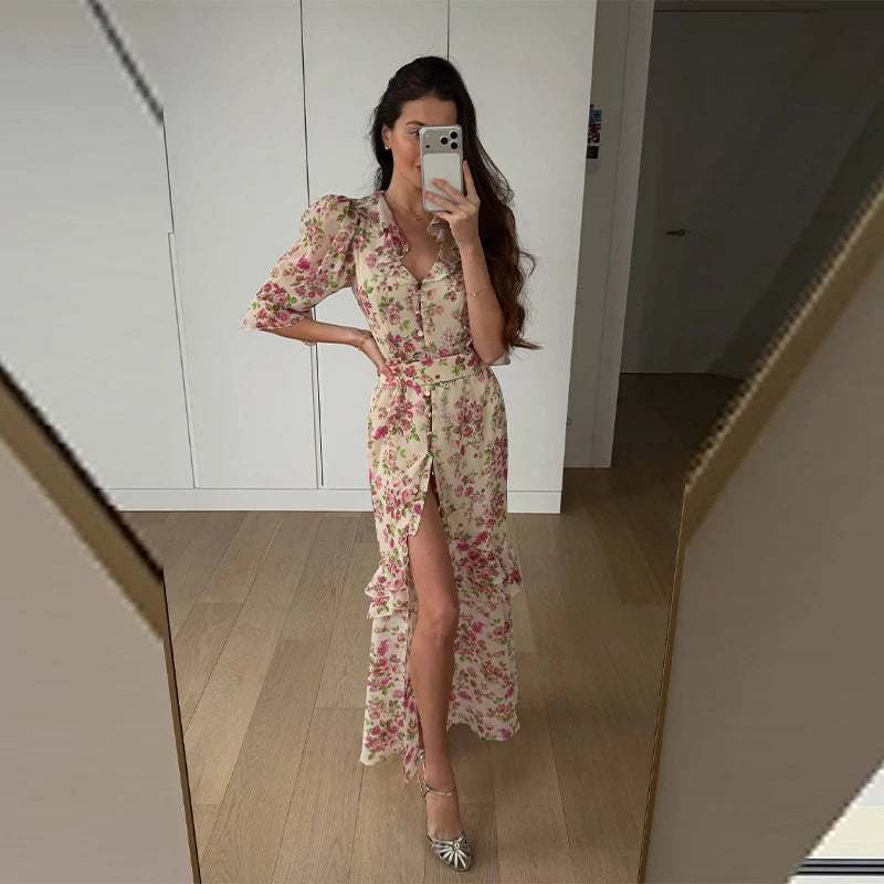 Elegant Printed A-Line Women's Dress in Polyester
