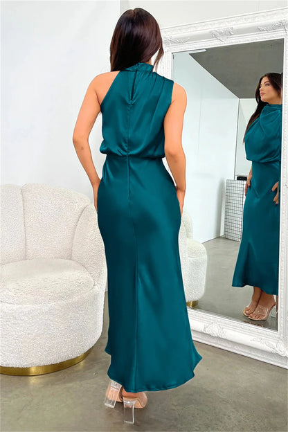 Elegant Silk Satin Sleeveless Long Dress for Women