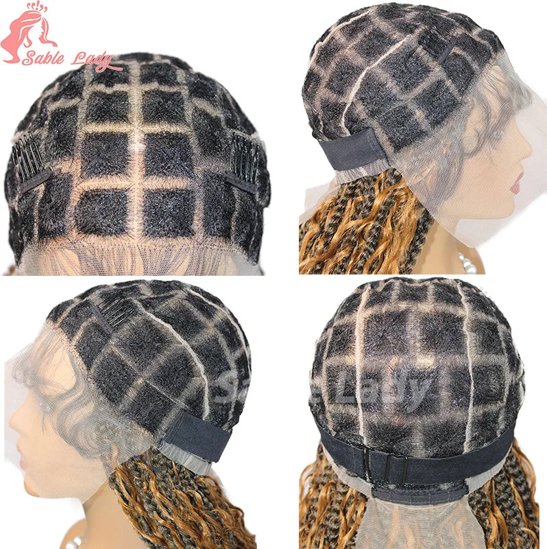 Boho Braided Synthetic Full Lace Wig Blonde Curly Ends