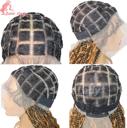 Boho Braided Synthetic Full Lace Wig Blonde Curly Ends