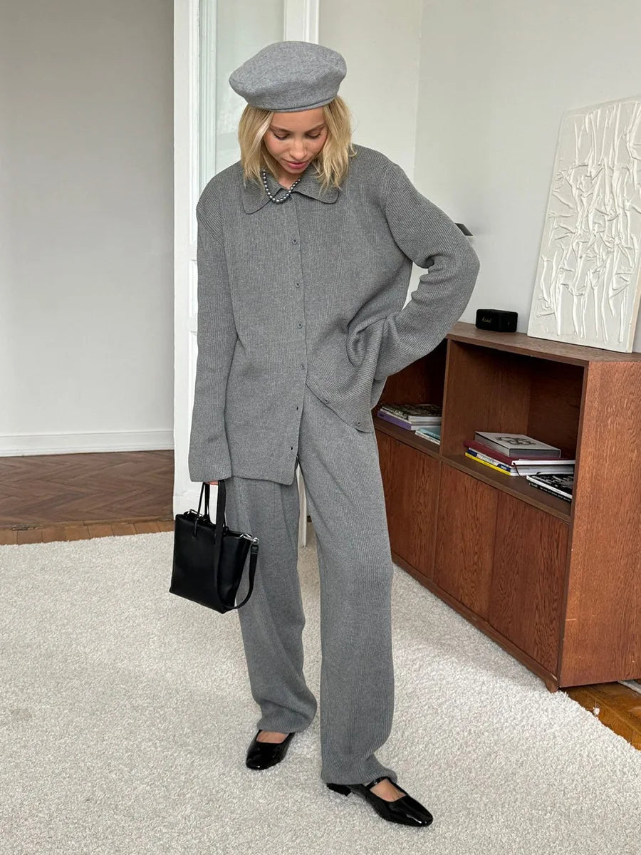 Knit Cardigan Pants Set for Women - Thick and Warm Outfit