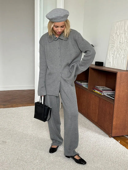 Knit Cardigan Pants Set for Women - Thick and Warm Outfit