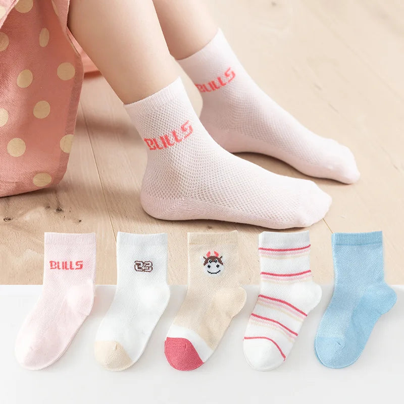 Children's Summer Fishnet Cotton Socks Set