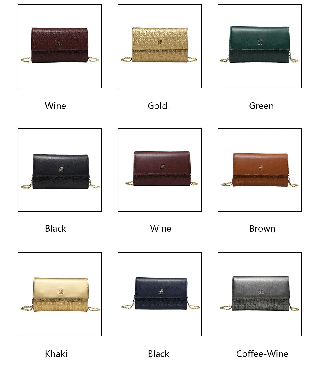 CH Women PU Leather Crossbody Bag with Metal Chain