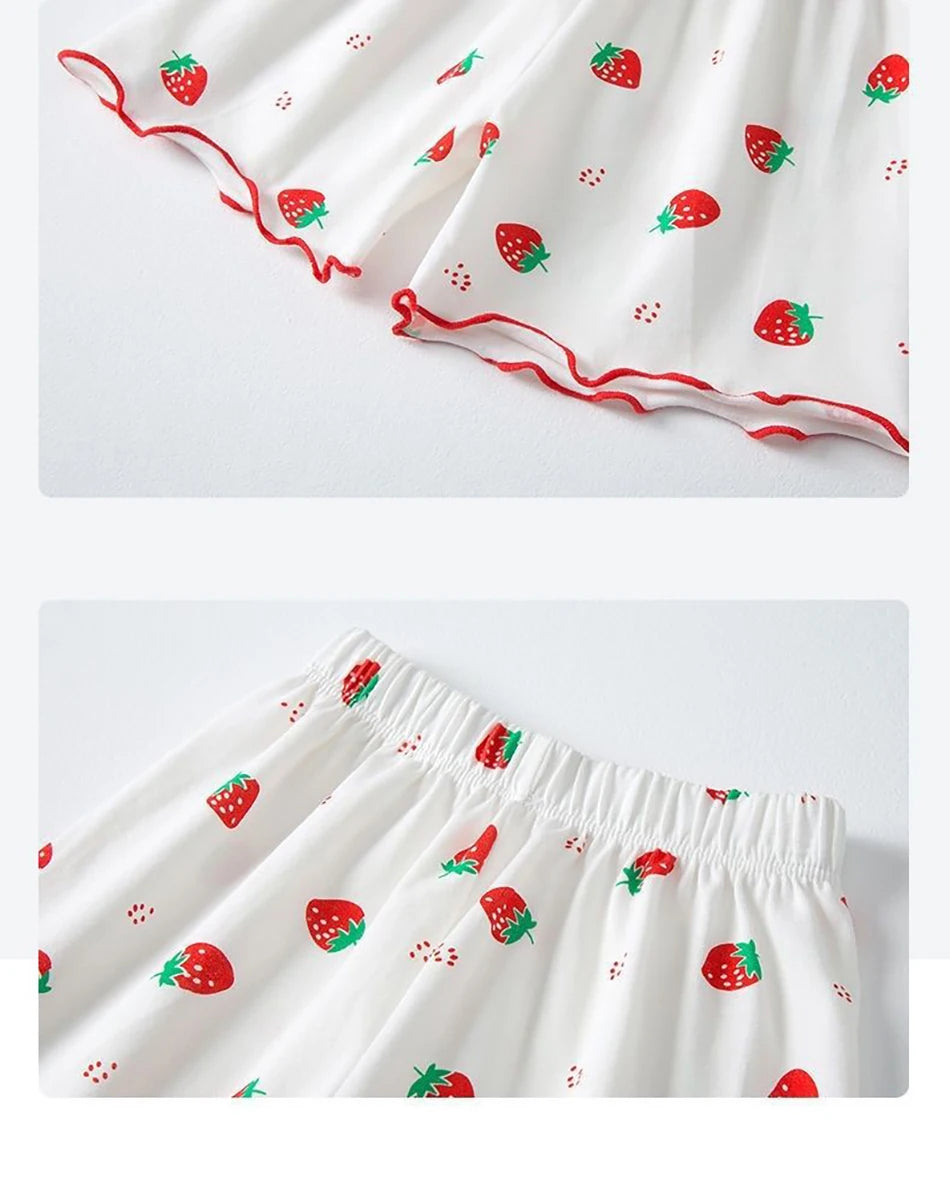 Girl Summer Pajama Sets Cartoon Pattern Ice Silk