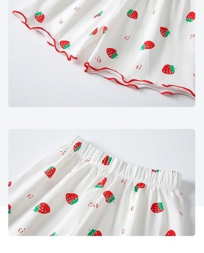 Girl Summer Pajama Sets Cartoon Pattern Ice Silk