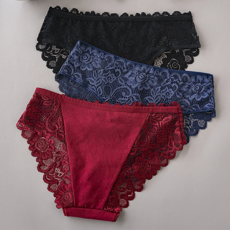 3PCS Set Floral Lace Briefs Women Underwear