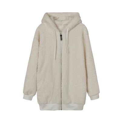 Loose Plush Zipper Hooded Jacket for Women