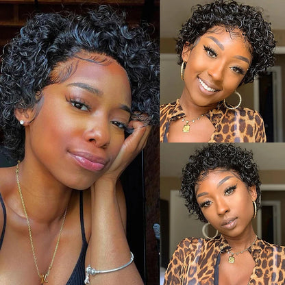 Pixie Cut Kinky Curly Bob Wig Transparent Lace Front