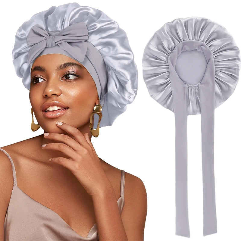 Satin Solid Sleeping Hat with Stretchy Tie Band