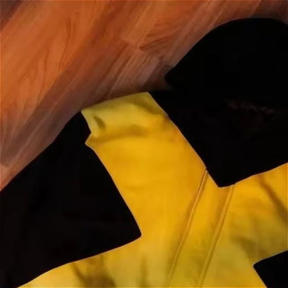 Harajuku Punk Color Block Hoodie Men Zipper Jacket