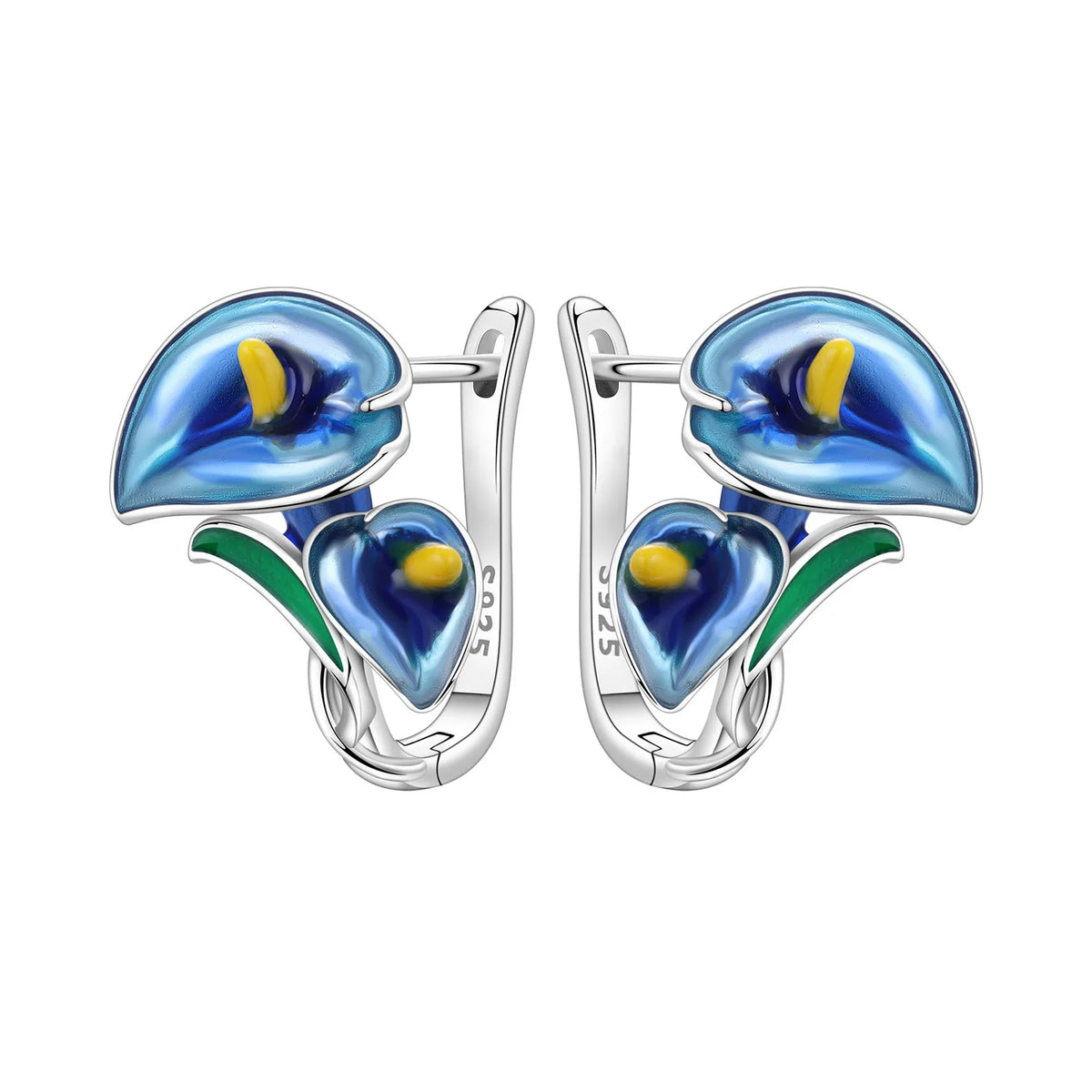 S925 Sterling Silver Iris Flower Hoop Earrings for Women