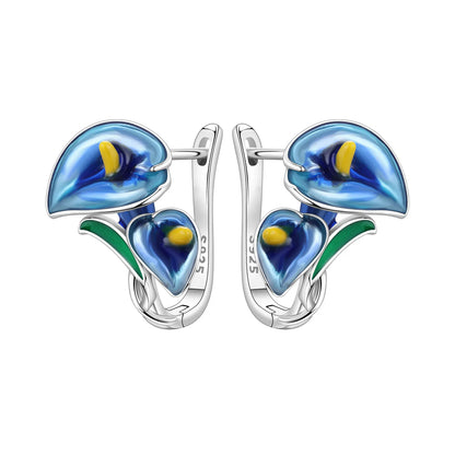 S925 Sterling Silver Iris Flower Hoop Earrings for Women