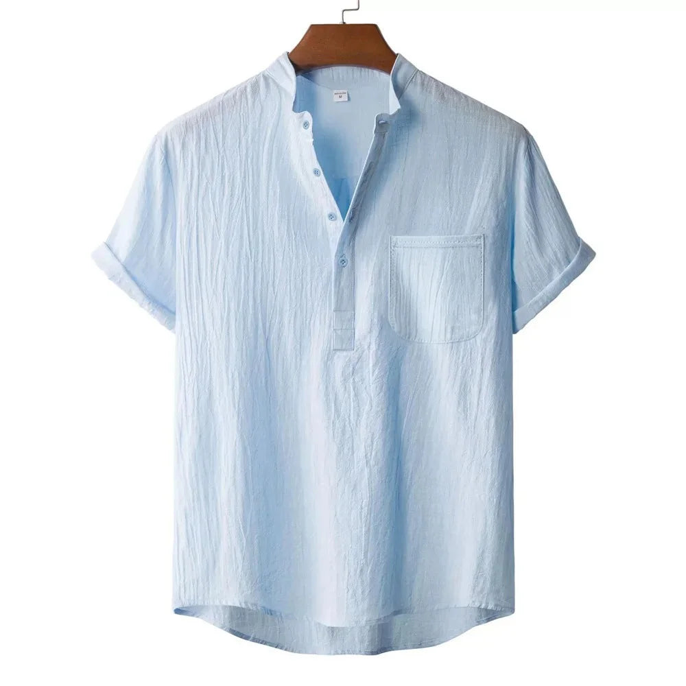 Men's Cotton Linen Short Sleeve T-Shirt Casual Beach Top