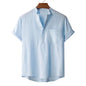 Men's Cotton Linen Short Sleeve T-Shirt Casual Beach Top