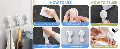 TAILI Heavy Duty Suction Cup Hooks 4pcs for Bathroom Kitchen