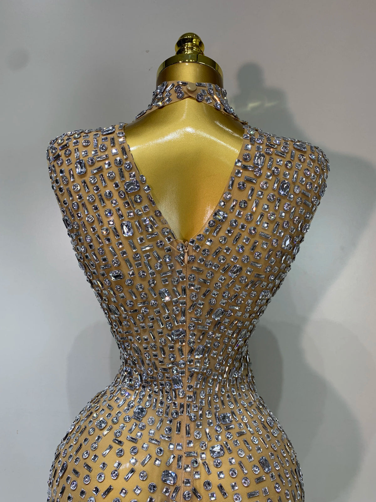 Gold Rhinestone Sleeveless Long Dress for Women
