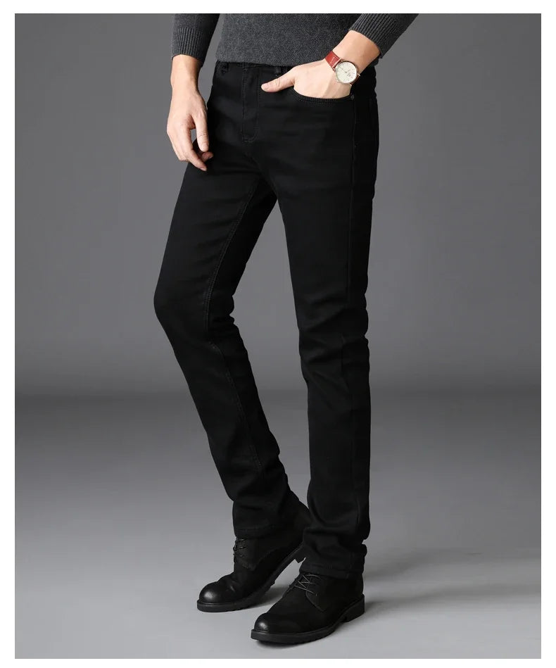 Men's Soft Stretch Black Denim Biker Jeans