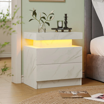 Cubehom White LED Nightstand with 2 Drawers