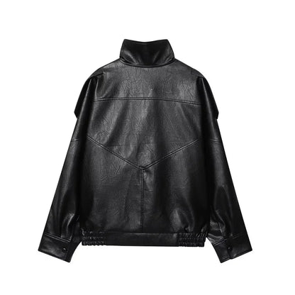 Faux Leather Oversize Bomber Jacket for Women