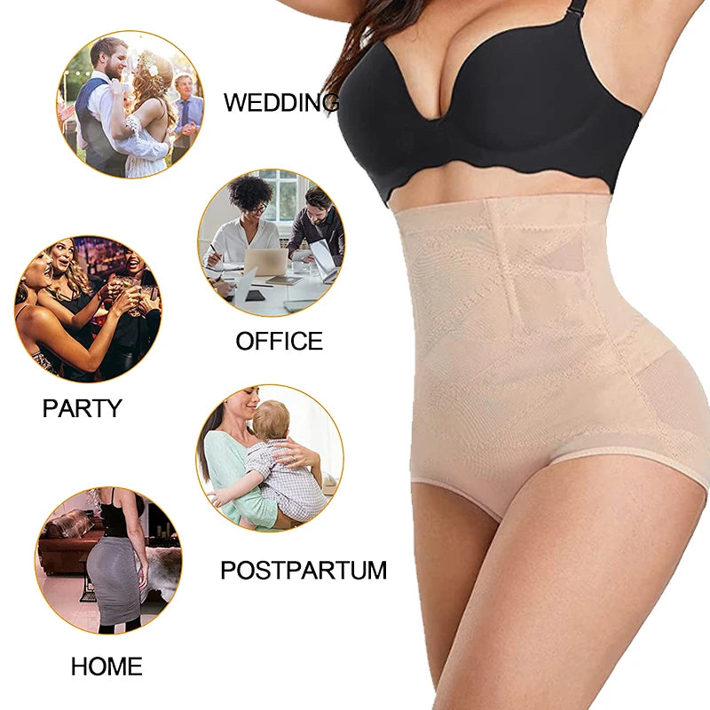 High Waisted Body Shaper Control Panties Black Beige