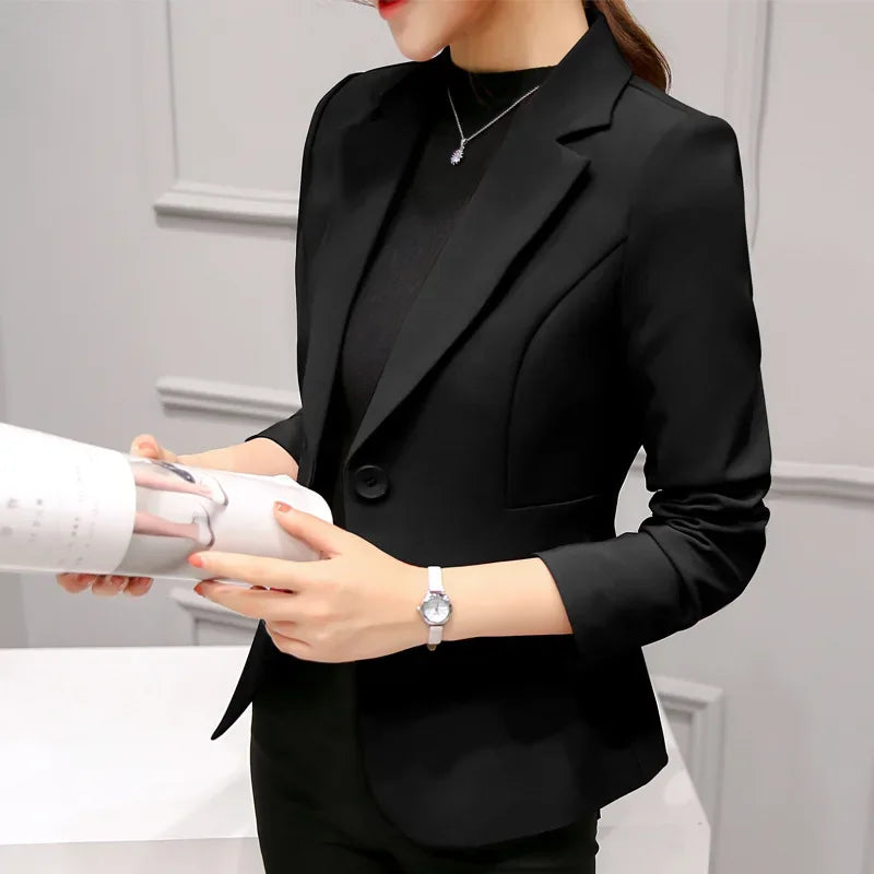 Black Women Slim Blazer Office Work Jacket