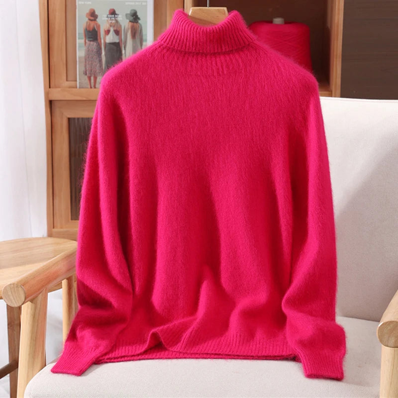 Mink Fur High Collar Pullover Sweater for Women