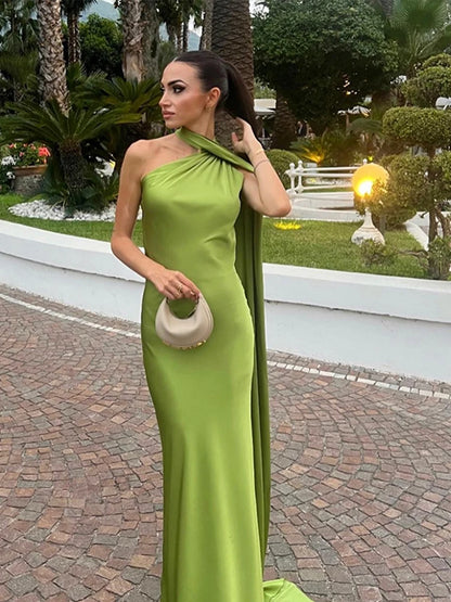 Elegant Halter Dress Women Solid Backless Maxi Dress