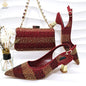 Italian Luxury Green Rhinestone Shoes and Bag Set