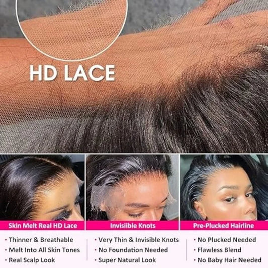 Body Wave Human Hair Wig 13X6 Lace Frontal 40 Inch Natural Black