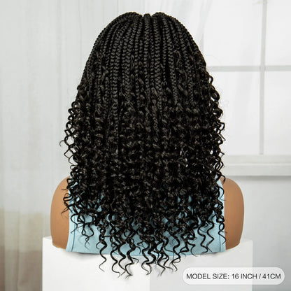Knotless Box Braided Wigs with Curly Ends 16 Inches Synthetic