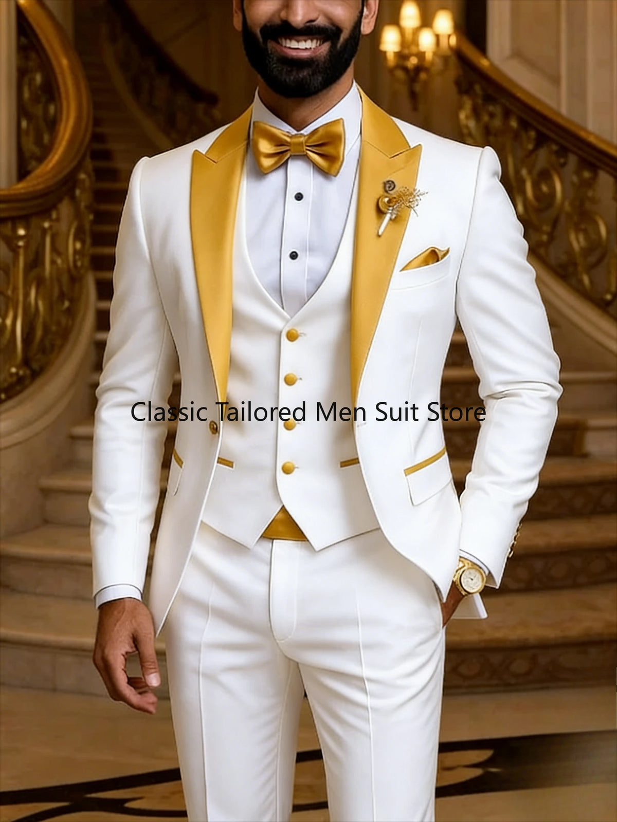 Men's Slim Fit Tuxedo 3 Piece Suit for Wedding and Work