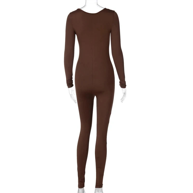 Dulzura Women Long Sleeve Bodycon Jumpsuit Overall