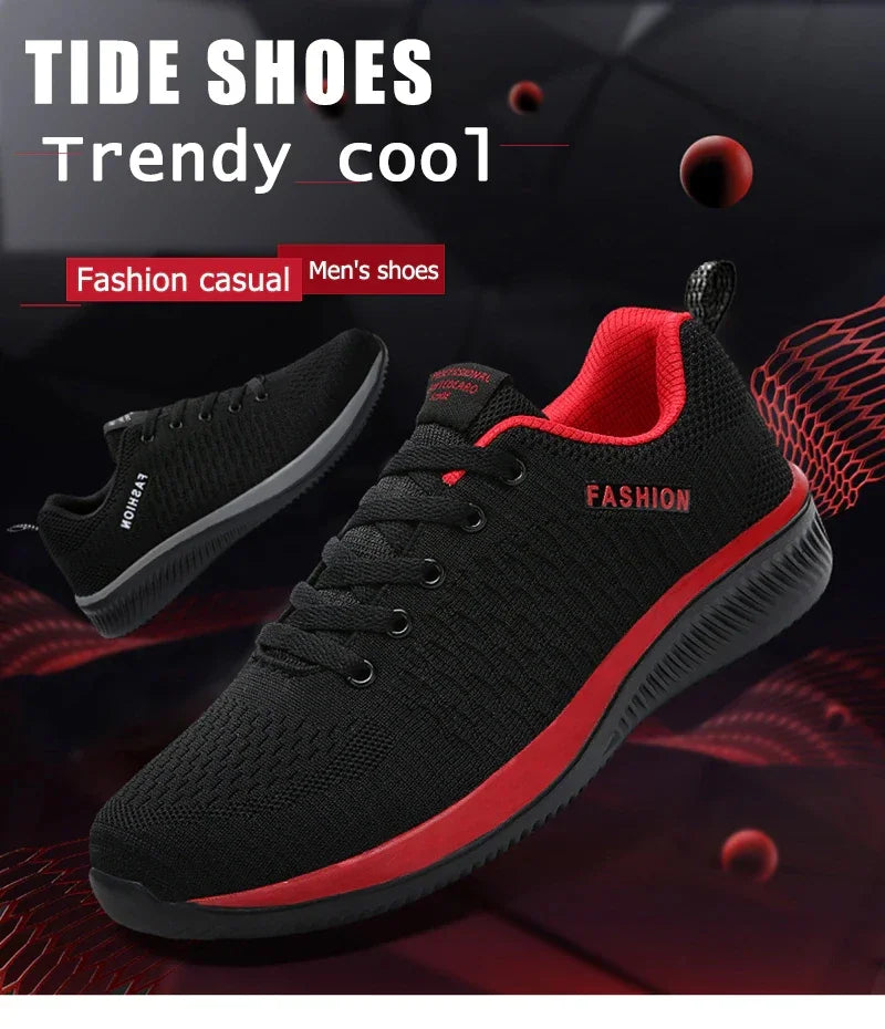 YRZL Black Knit Sneakers for Men Athletic Casual Shoes