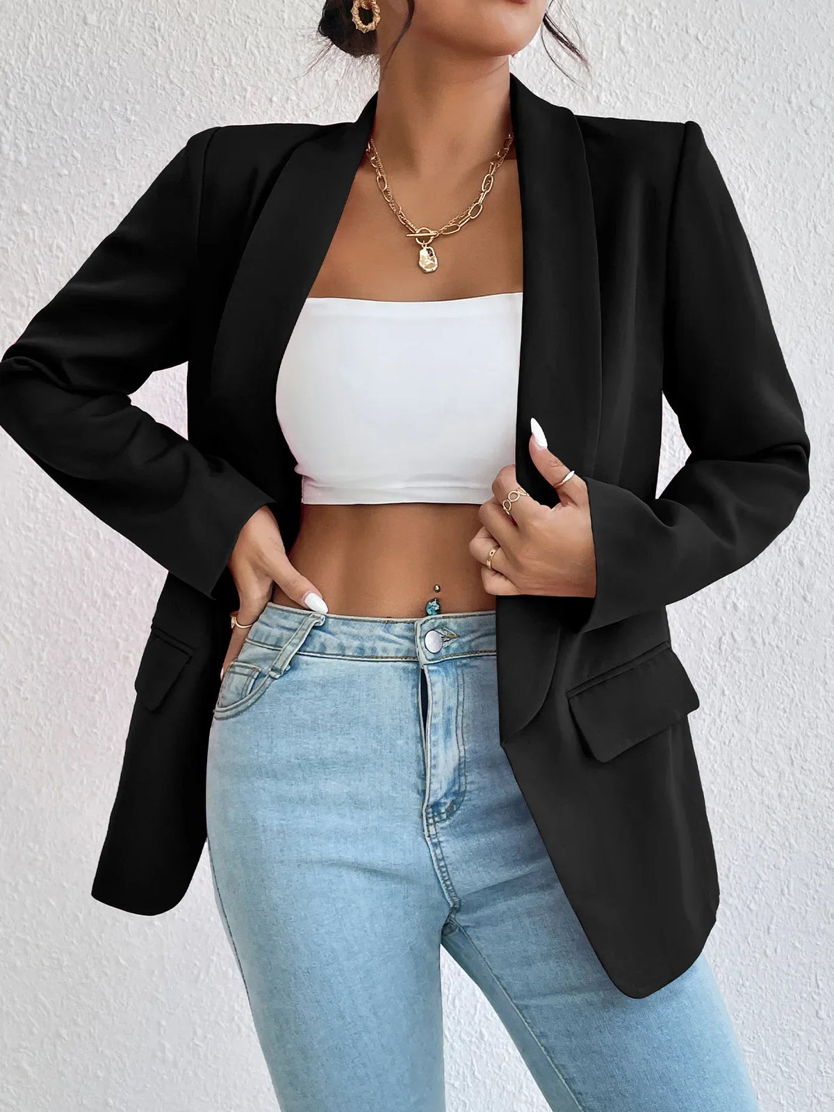 Solid Polyester Cotton Long Sleeve Women's Blazer