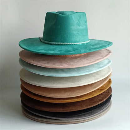 Dark Turquoise Suede Fedora Hat for Men and Women