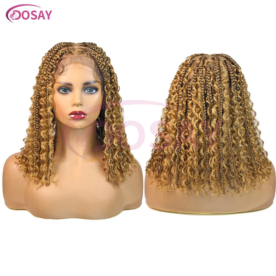 Short Bohemian Curly Braided Lace Front Wig 12 Inch