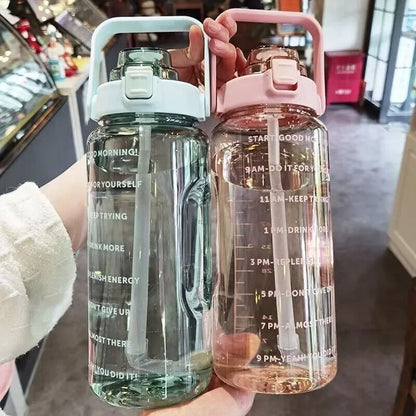 2 Liters Portable Plastic Travel Water Bottle with Straw