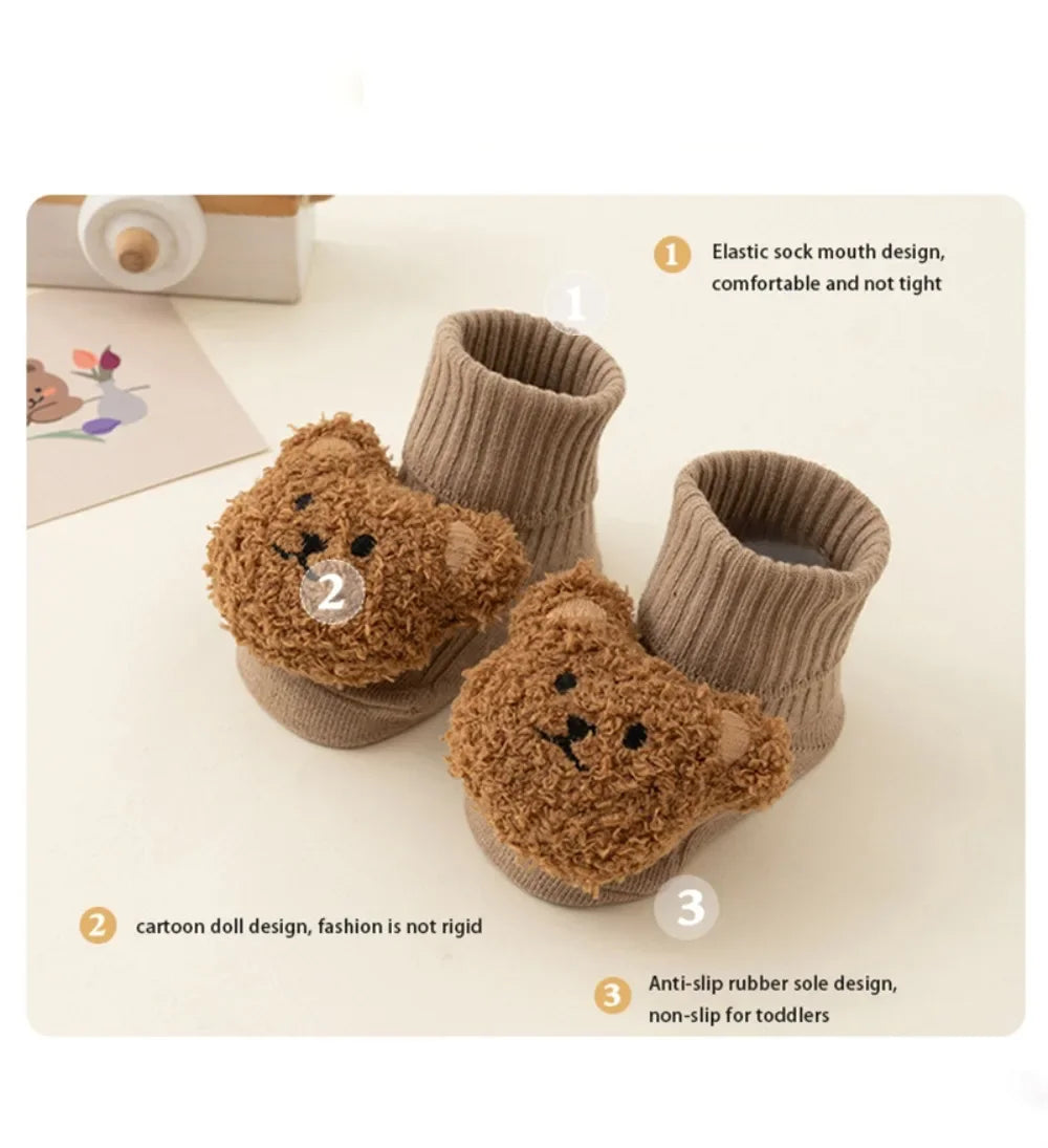Cute Cartoon Bear Baby Socks Cotton Anti Slip Warm