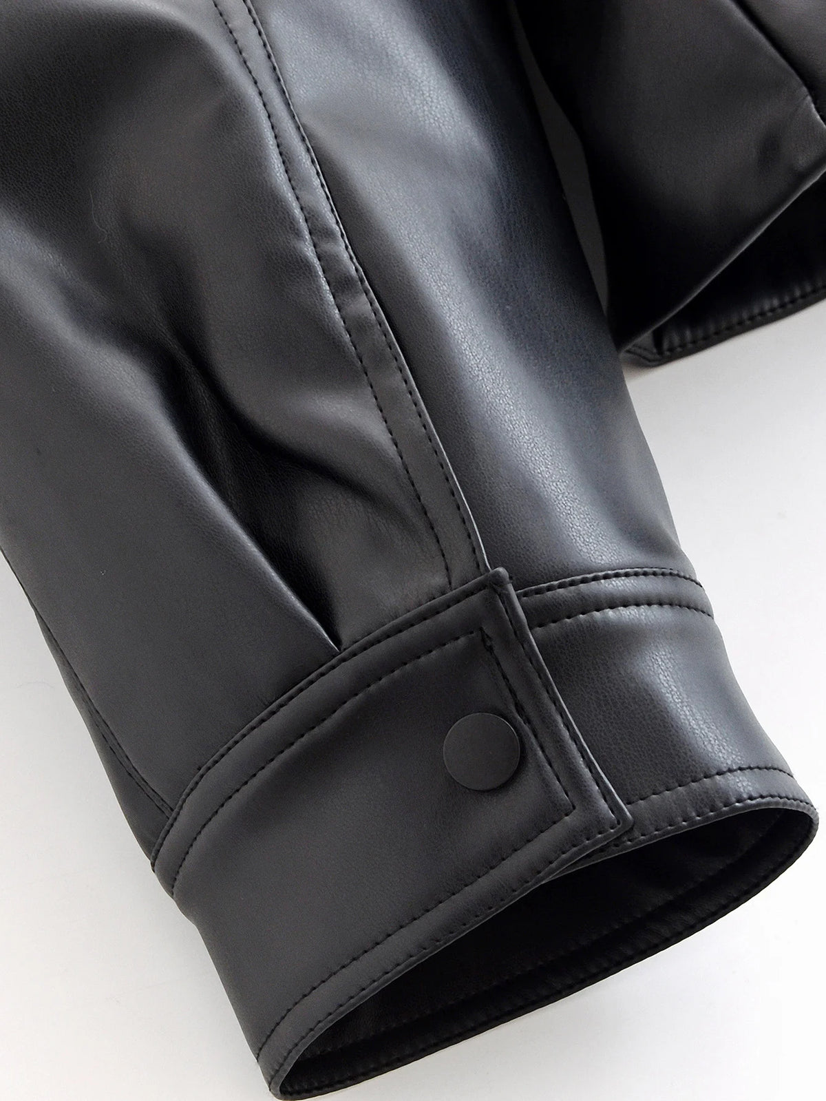 Black Faux Leather Vintage Trench Coat for Women