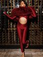 Furry Slash Neck Jumpsuit Women Polyester Elastane