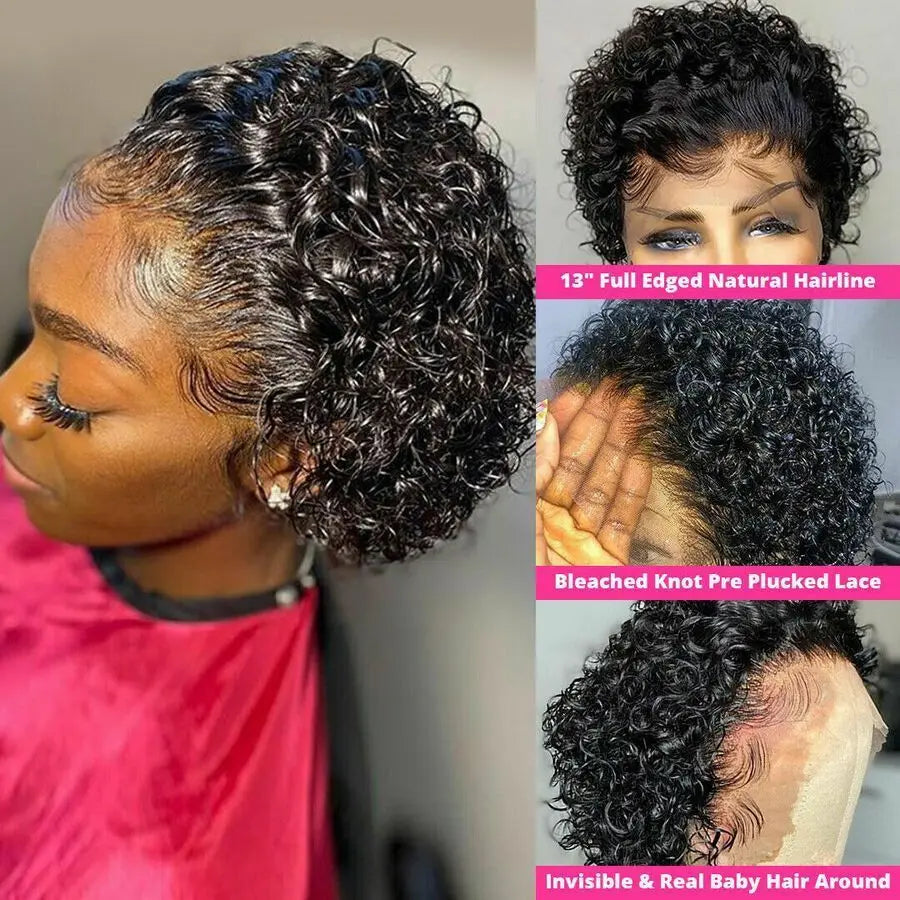 Pixie Cut Kinky Curly Bob Wig Transparent Lace Front