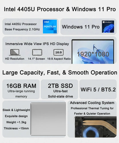 Ultra Slim 14.1 Inch Laptop 16GB RAM 2TB SSD