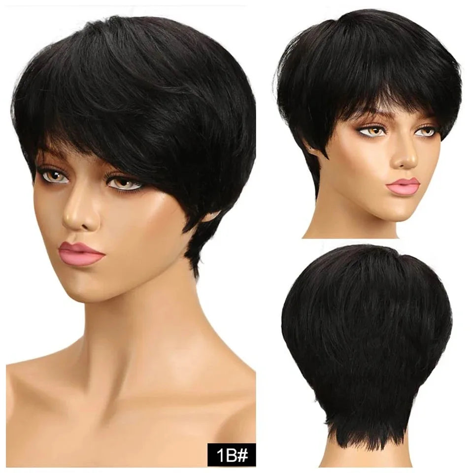 Short Pixie Cut Glueless Human Hair Wig Natural Black