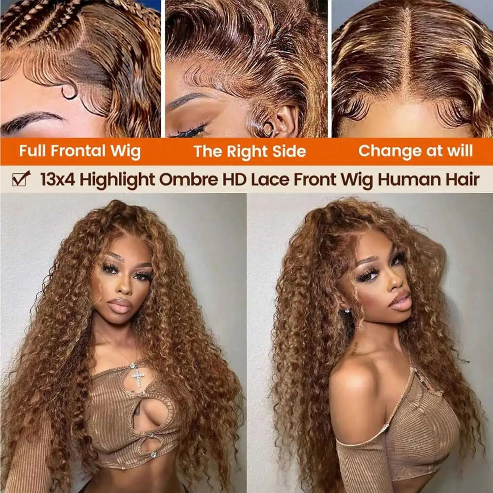 Highlight Curly Wig 13x4 Lace Front Human Hair Deep Wave