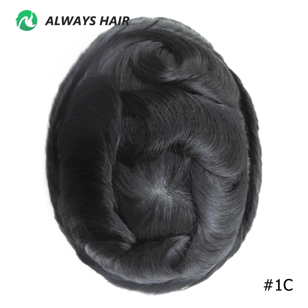 PU Men Toupee Indian Human Hair 130% Density Wig