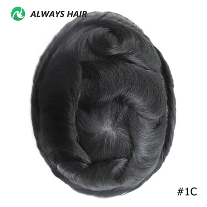 Fine Mono Men Short Toupee 5 Inch Indian Hair System