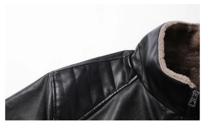 Men's Faux Leather Biker Jacket with Fleece Lining